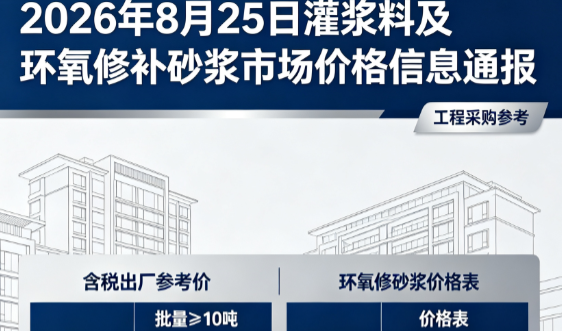 掇刀2026年8月25日灌浆料及环氧修补砂浆市场价格信息通报